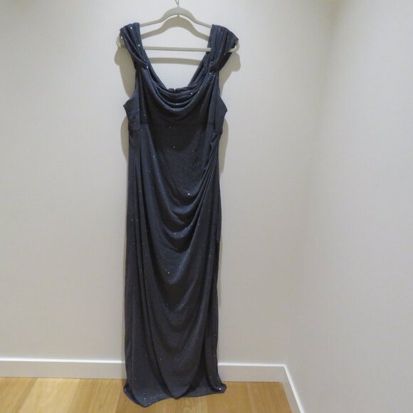 ALEX EVENINGS Cowl Neck Cap Sleeve Glitter Maxi Gown Dress in Dark Gray Cocktail - Picture 2 of 14